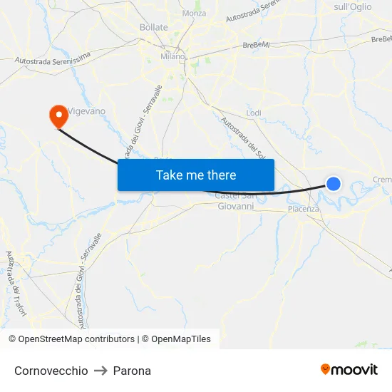 Cornovecchio to Parona map