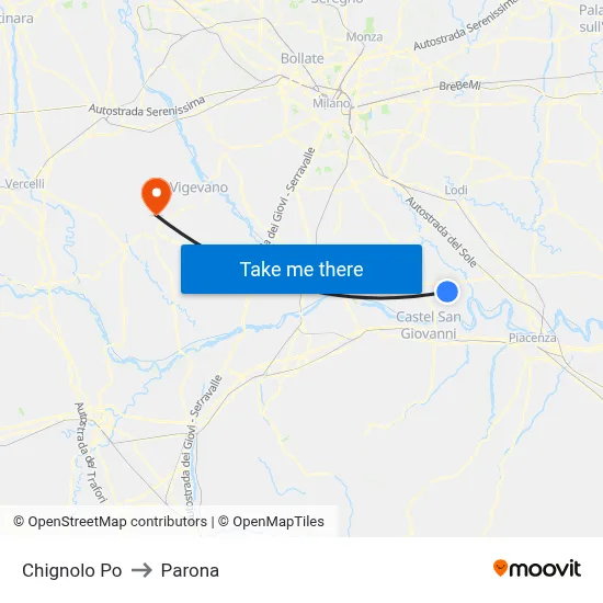 Chignolo Po to Parona map