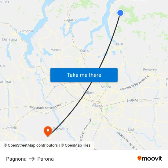 Pagnona to Parona map