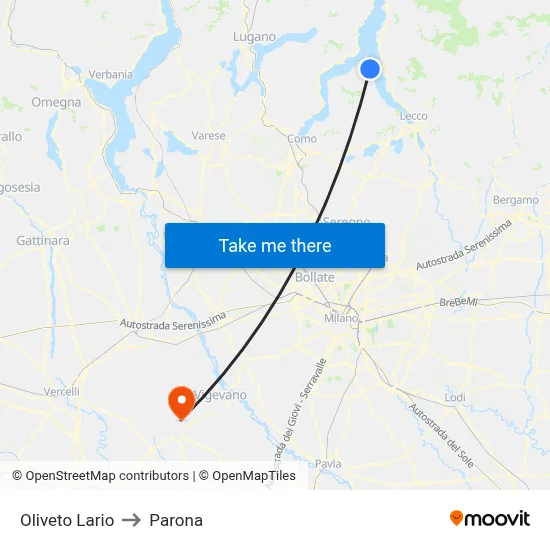 Oliveto Lario to Parona map