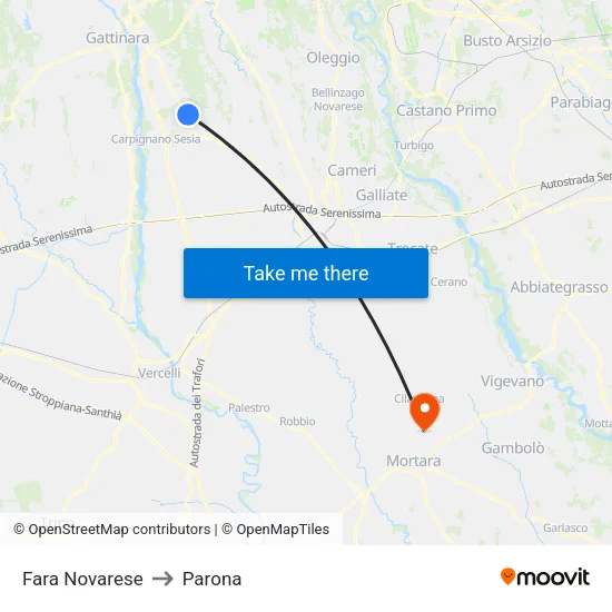 Fara Novarese to Parona map
