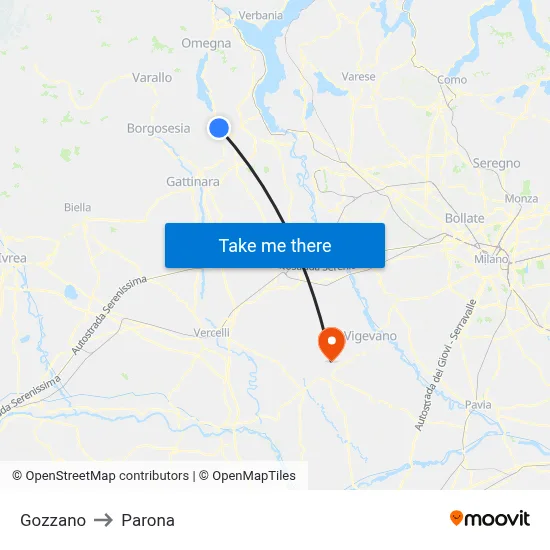 Gozzano to Parona map
