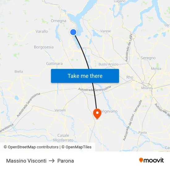 Massino Visconti to Parona map