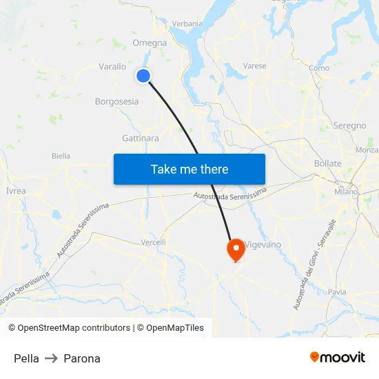 Pella to Parona map