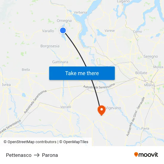 Pettenasco to Parona map