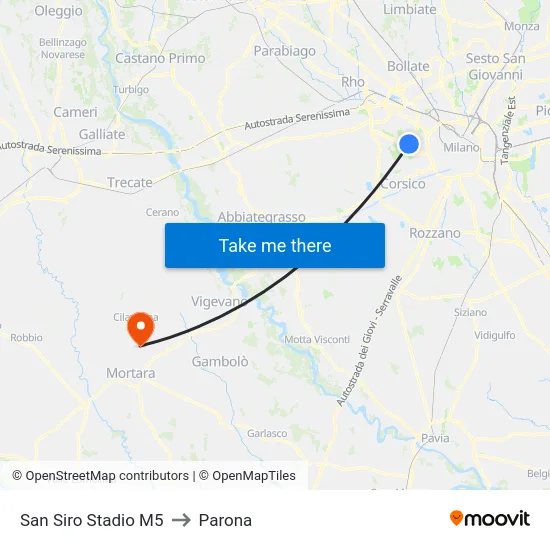 San Siro Stadio M5 to Parona map