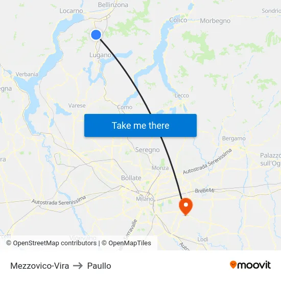Mezzovico-Vira to Paullo map