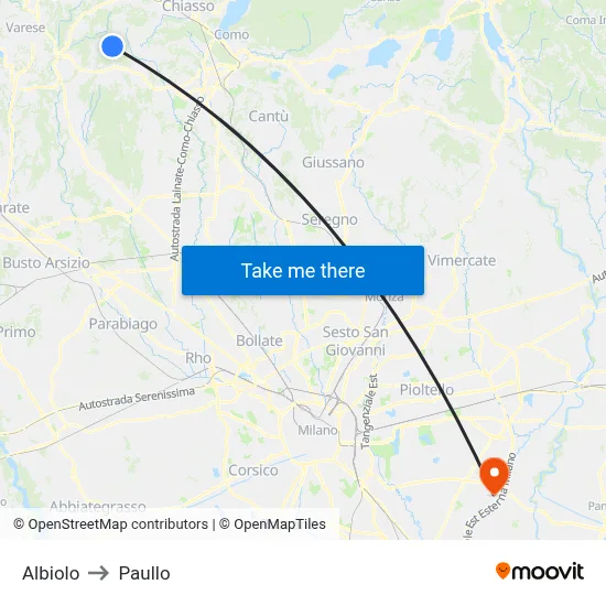 Albiolo to Paullo map