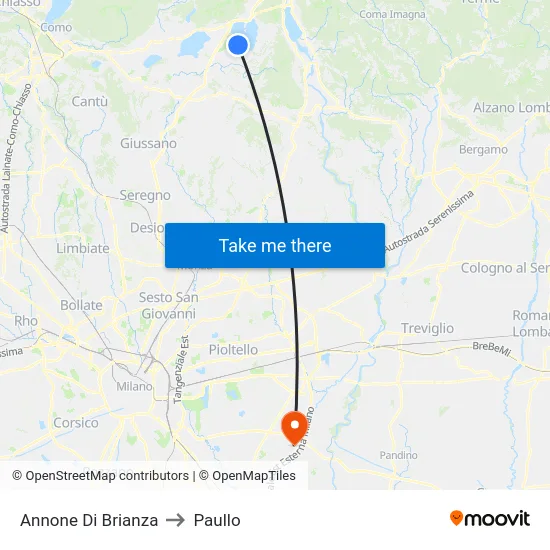 Annone di Brianza to Paullo map
