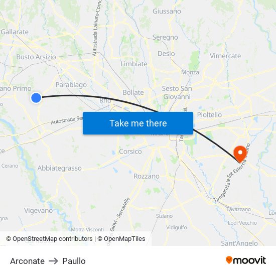 Arconate to Paullo map