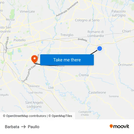 Barbata to Paullo map