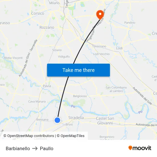 Barbianello to Paullo map