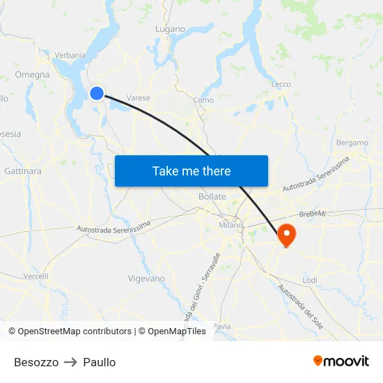 Besozzo to Paullo map