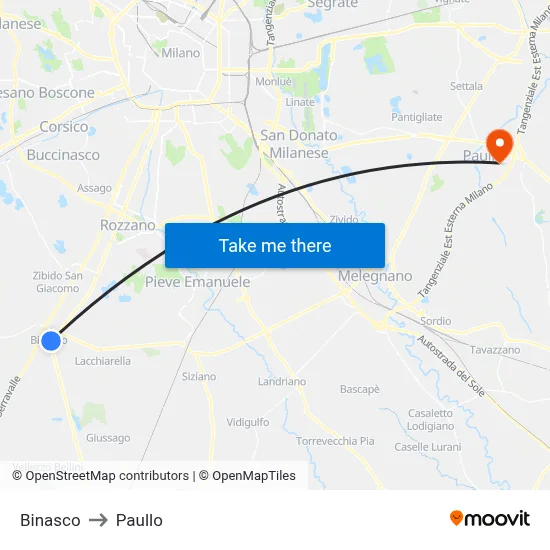Binasco to Paullo map