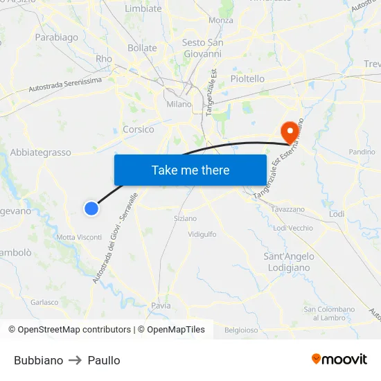 Bubbiano to Paullo map