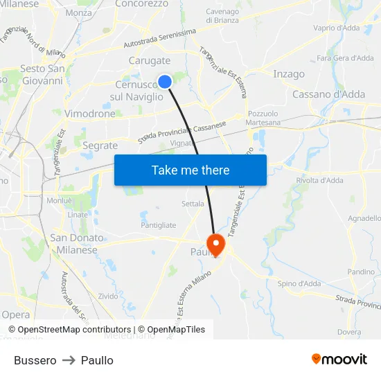 Bussero to Paullo map