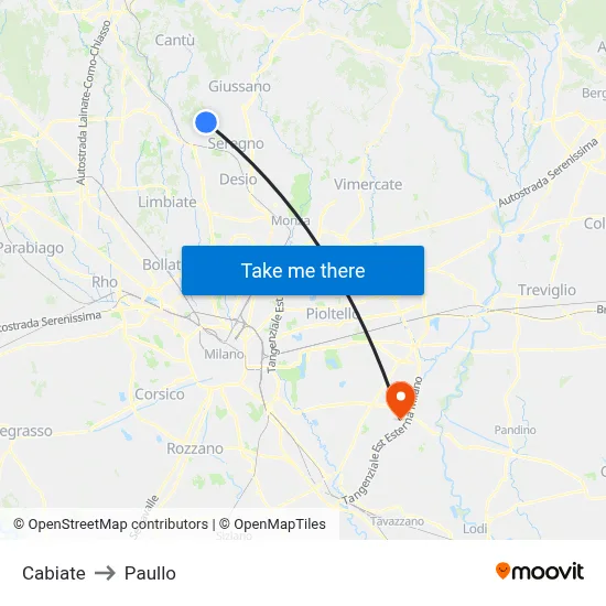 Cabiate to Paullo map