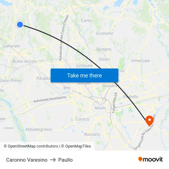 Caronno Varesino to Paullo map
