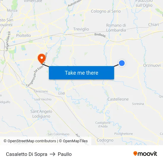 Casaletto di Sopra to Paullo map