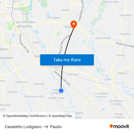 Casaletto Lodigiano to Paullo map