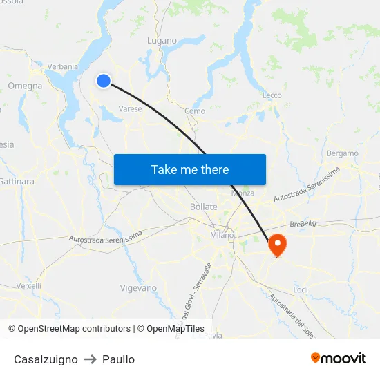 Casalzuigno to Paullo map