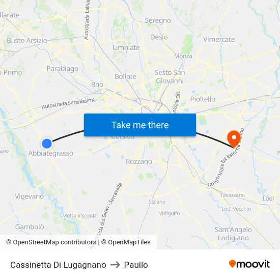 Cassinetta Di Lugagnano to Paullo map