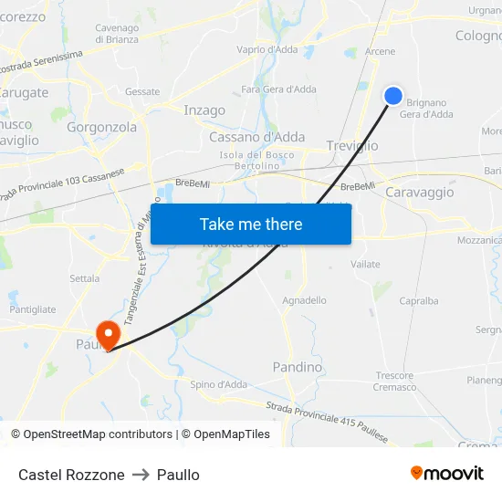 Castel Rozzone to Paullo map