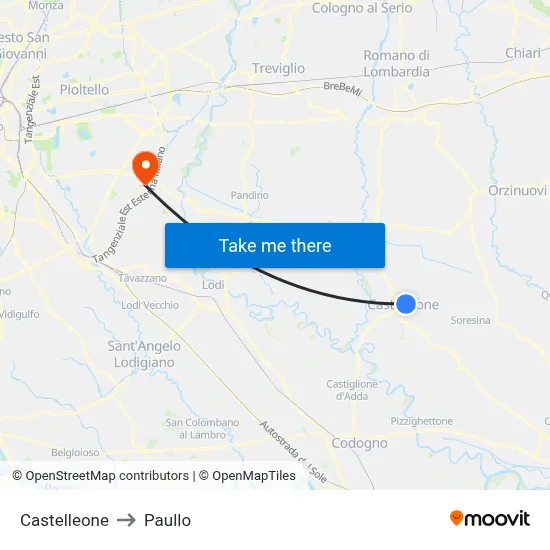 Castelleone to Paullo map