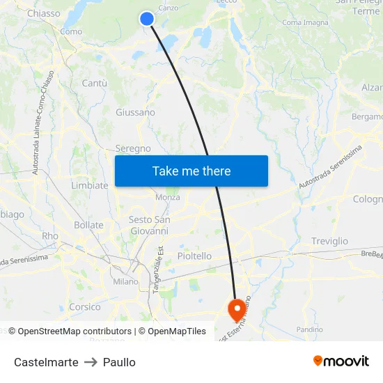 Castelmarte to Paullo map