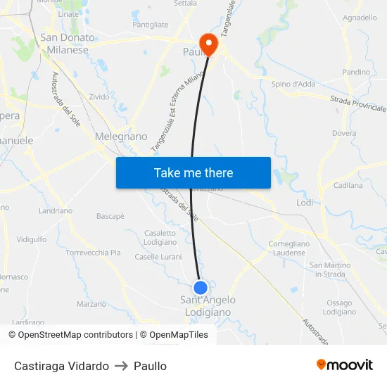 Castiraga Vidardo to Paullo map