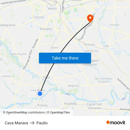 Cava Manara to Paullo map