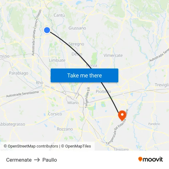 Cermenate to Paullo map