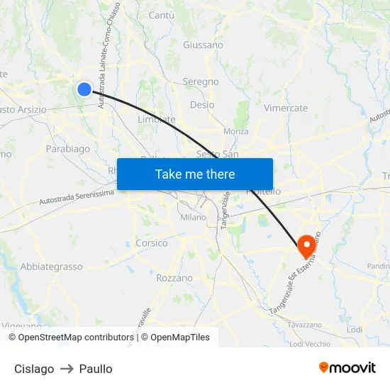 Cislago to Paullo map