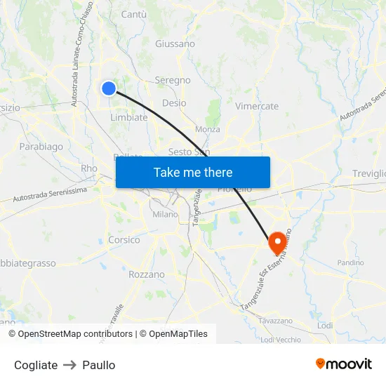 Cogliate to Paullo map