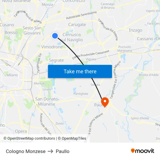 Cologno Monzese to Paullo map