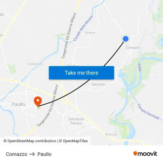 Comazzo to Paullo map