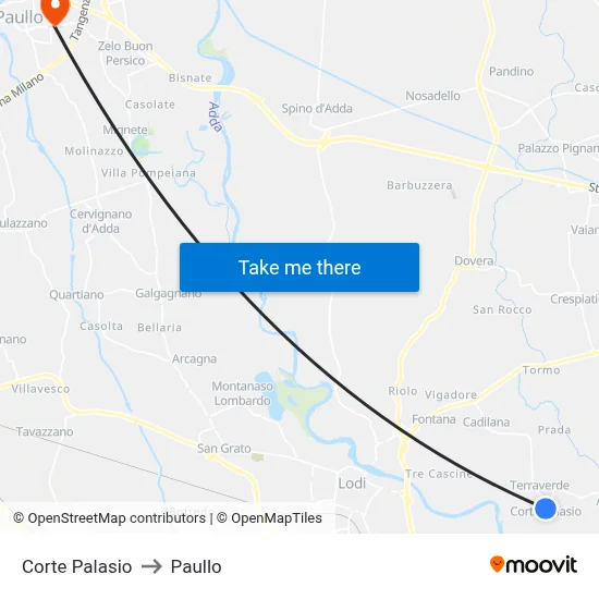 Corte Palasio to Paullo map