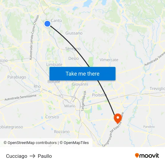 Cucciago to Paullo map