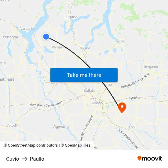 Cuvio to Paullo map
