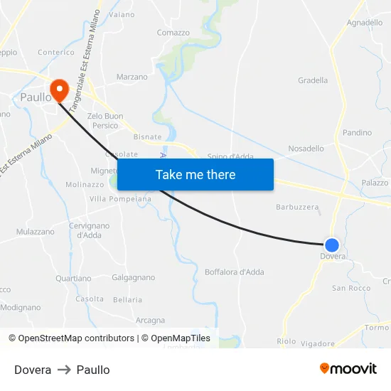 Dovera to Paullo map