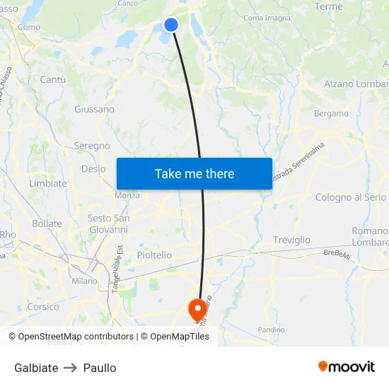 Galbiate to Paullo map