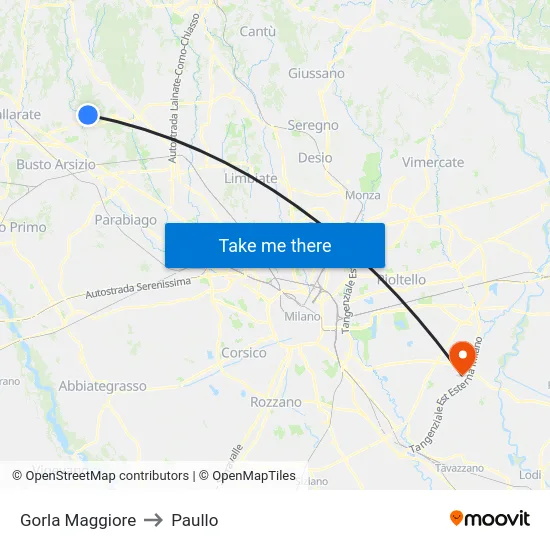 Gorla Maggiore to Paullo map