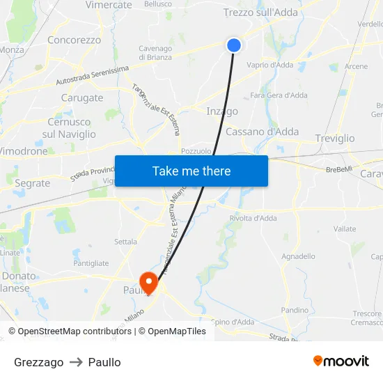 Grezzago to Paullo map