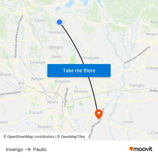 Inverigo to Paullo map