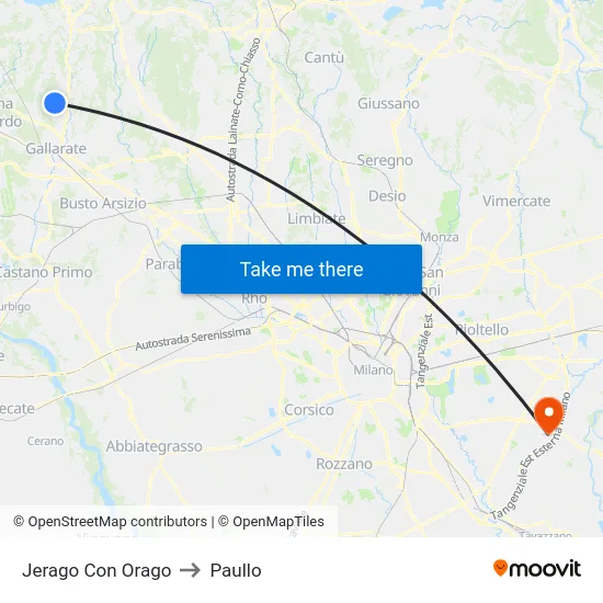 Jerago con Orago to Paullo map