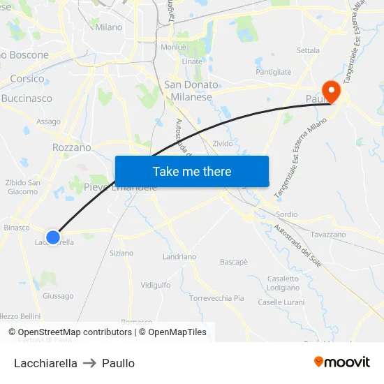 Lacchiarella to Paullo map