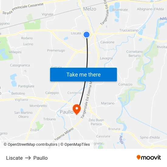 Liscate to Paullo map