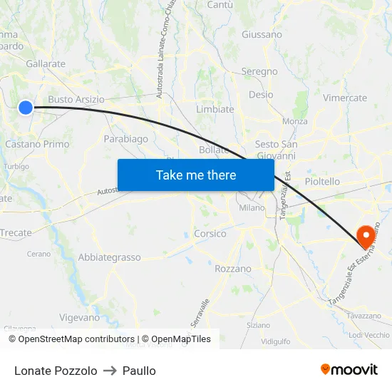 Lonate Pozzolo to Paullo map