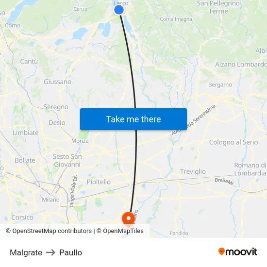 Malgrate to Paullo map