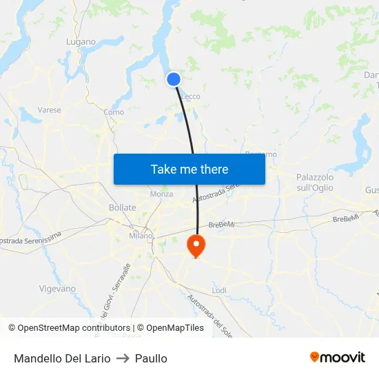 Mandello Del Lario to Paullo map